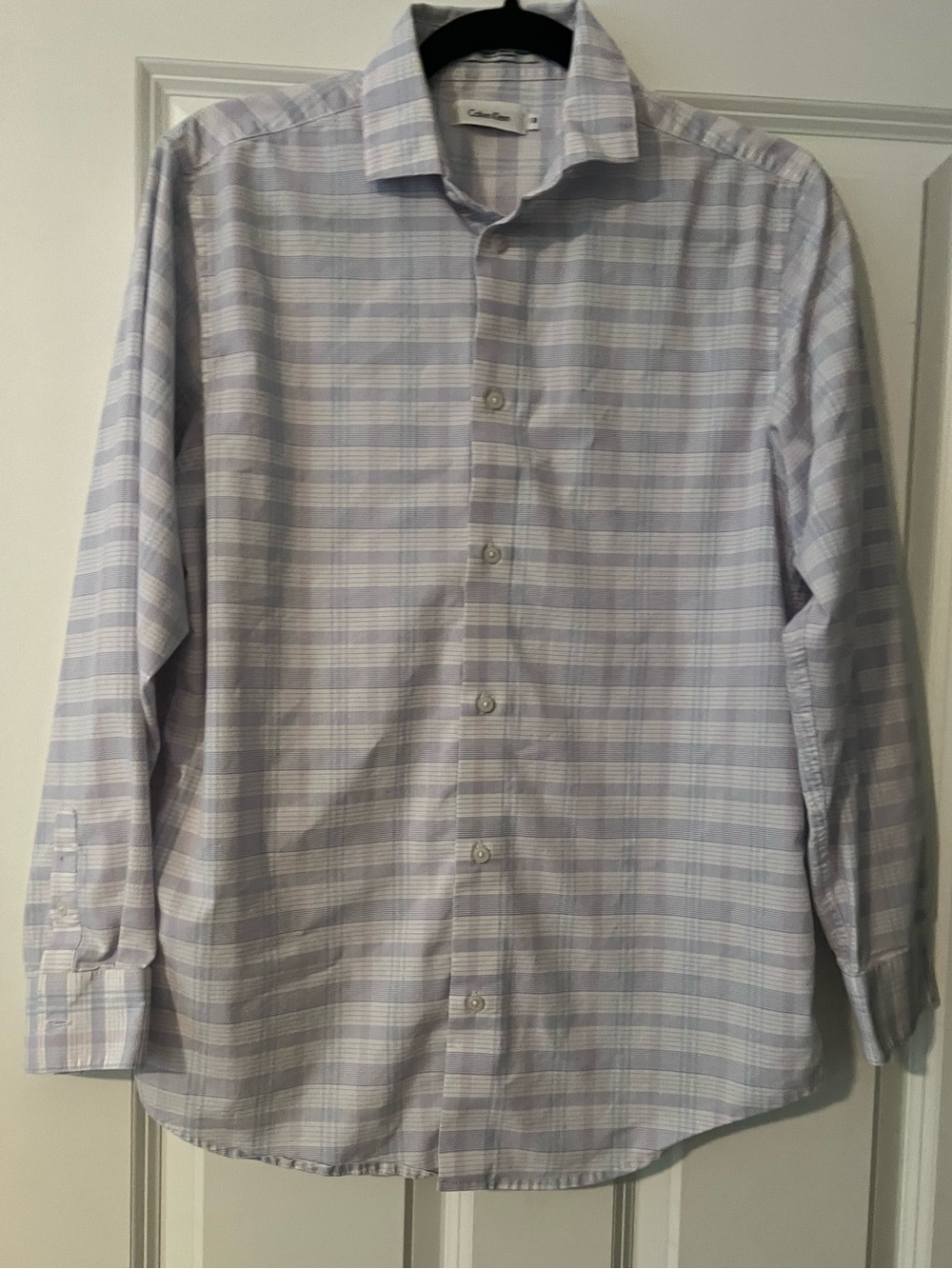 Calvin Klein Boys Pale Blue and GrayPlaid Dress Shirt